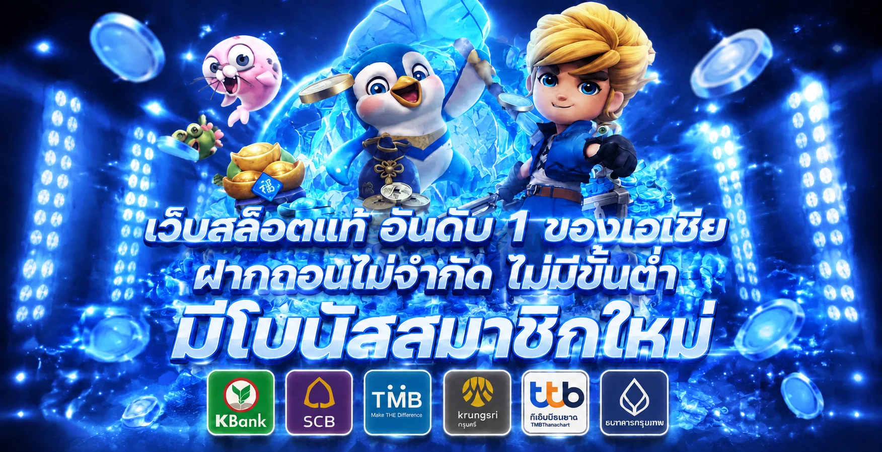 ภาพฟุตบอลออนไลน์ PANDA81 พร้อมตัวละครเกมโทนน้ำเงินทอง
